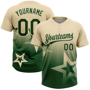 Custom Cream Green Gradient Style Twinkle Star Two-Button Unisex Softball Jersey